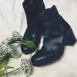 Leather Heeled Moto Boots Size 8